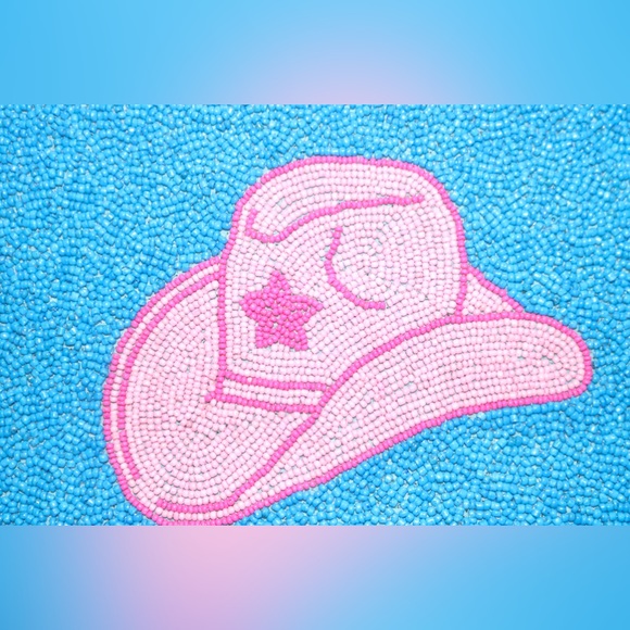 NEW BOUTIQUE HANDMADE BEADED CROSSBODY BAG PREPPY, BLUE COWBOY HAT DESIGN - Picture 8 of 11
